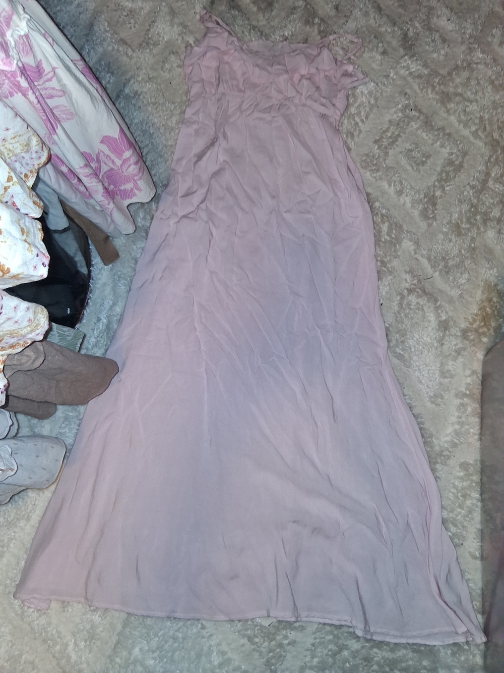 Anama Blush Pink Ruffle Maxi Dress with Shoulder Ties